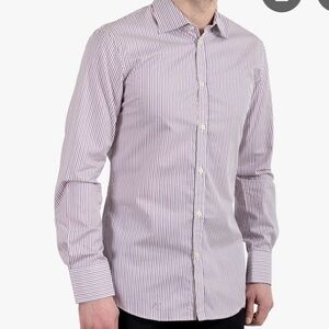 DSQUARED Men's Striped Long Sleeve Casual Shirt - White & Plum , Fitted XS 44